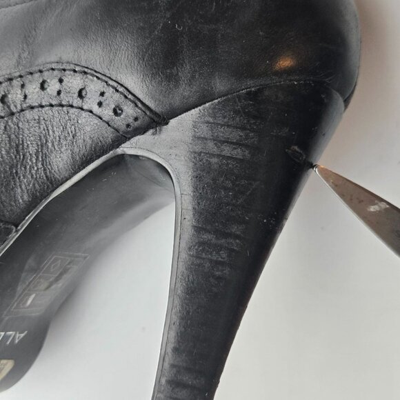 ALDO Y2K Sz 10 Black Leather Lace-Up Brogue Style Heeled Oxford Stiletto Shoes - Picture 6 of 12